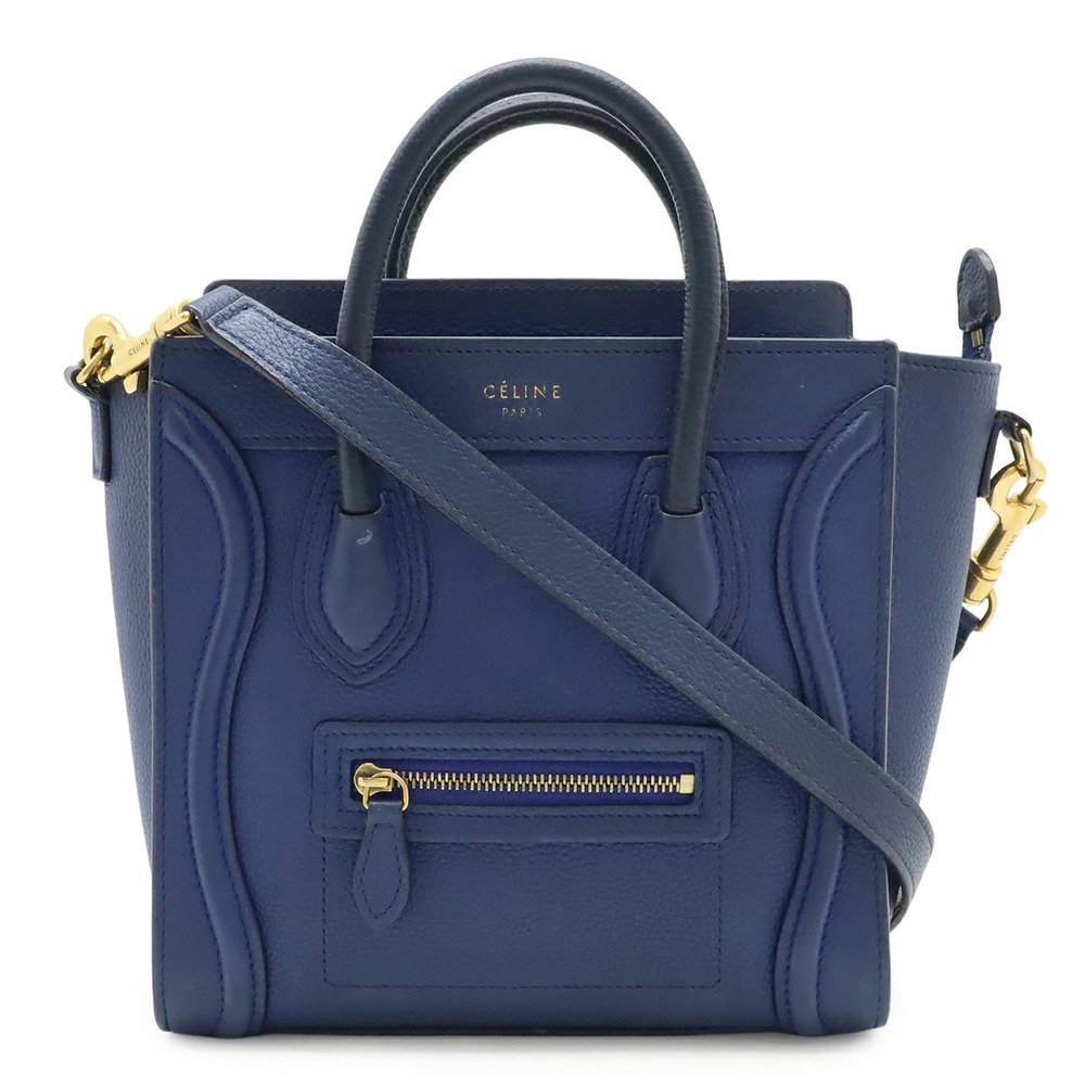 Celine Luggage Tote Shopper 2way Crossbody Leather Blue